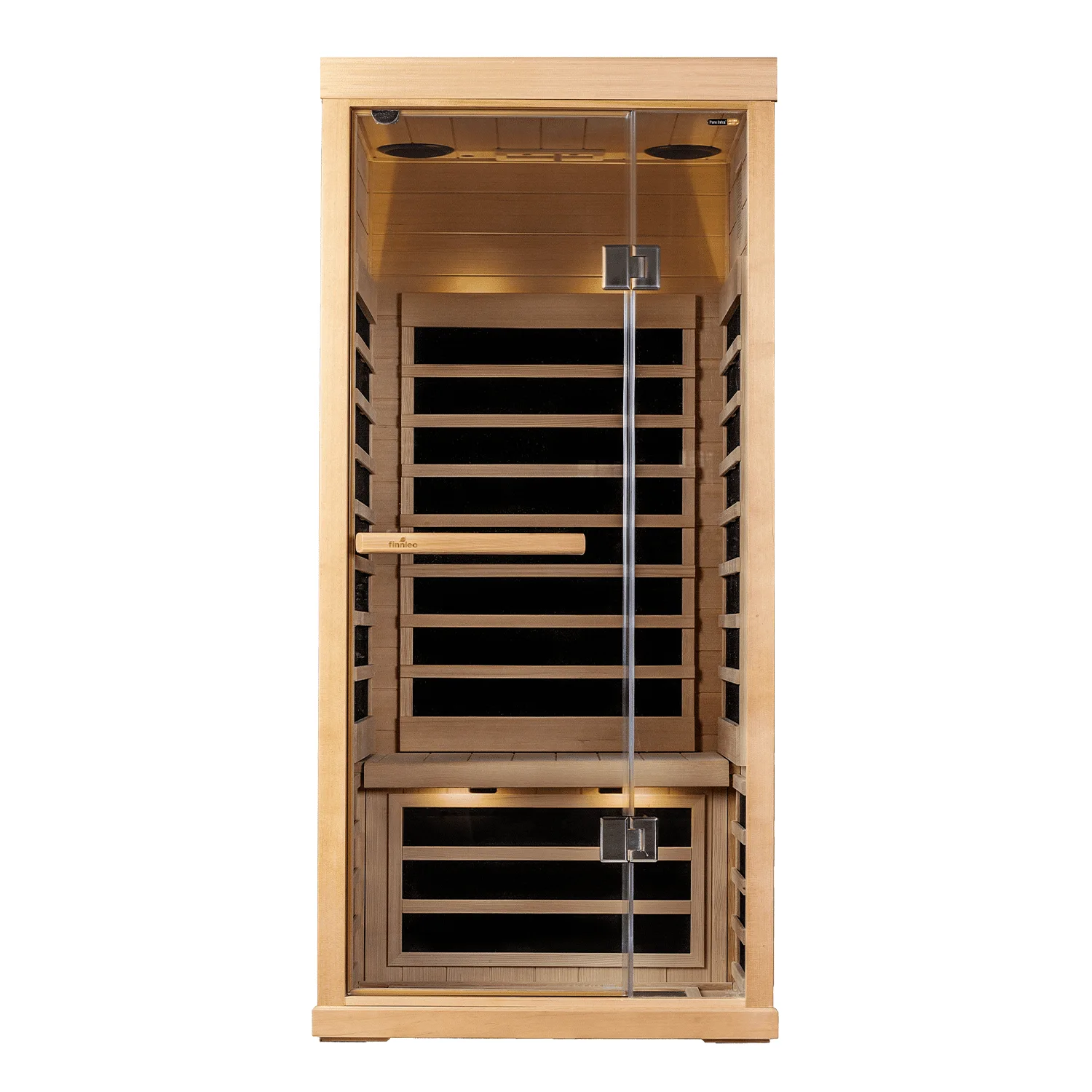 Compact S810 Infrared Sauna with glass front and wooden interior
