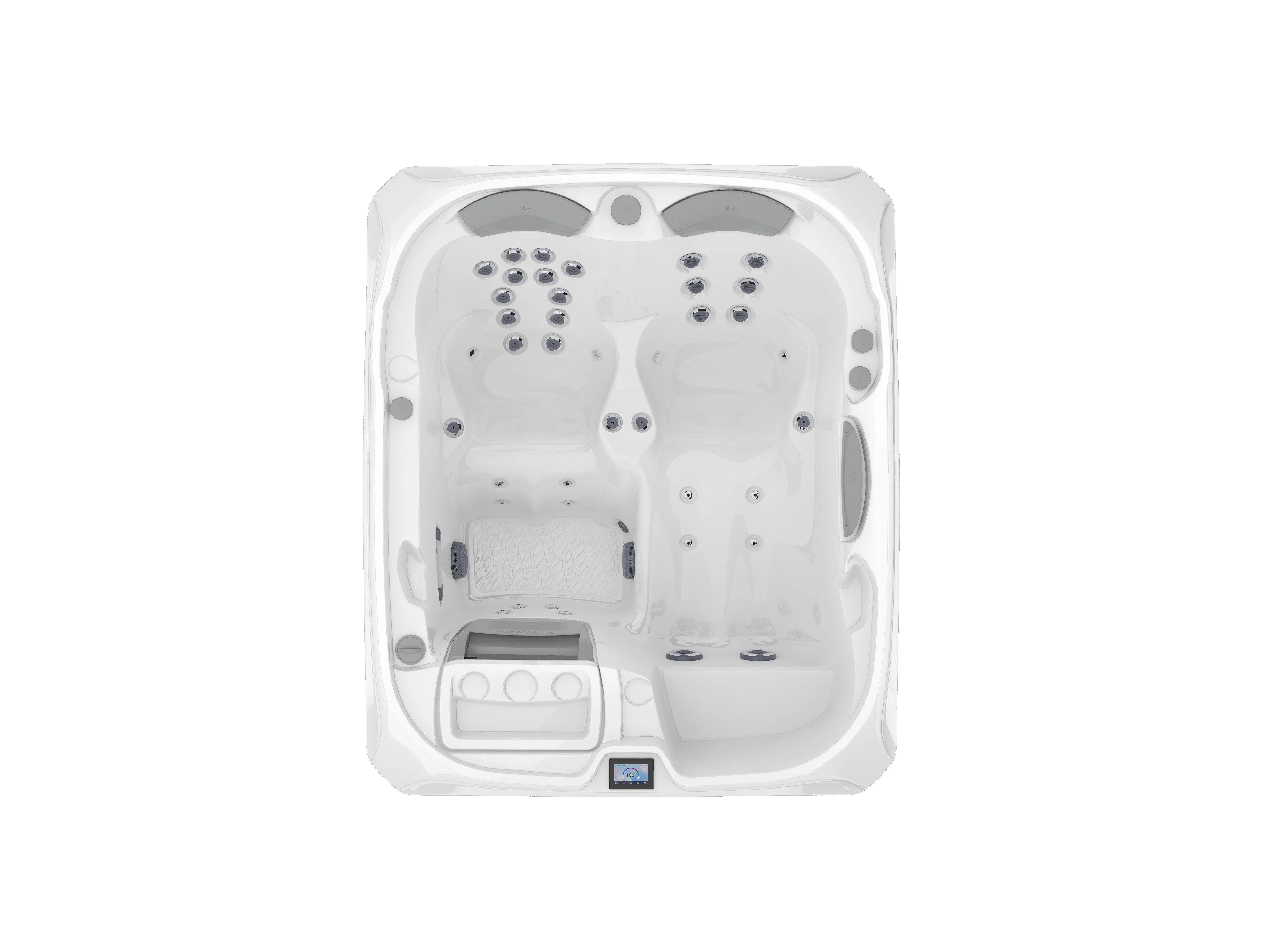 Top view of compact outdoor spa with multiple jets