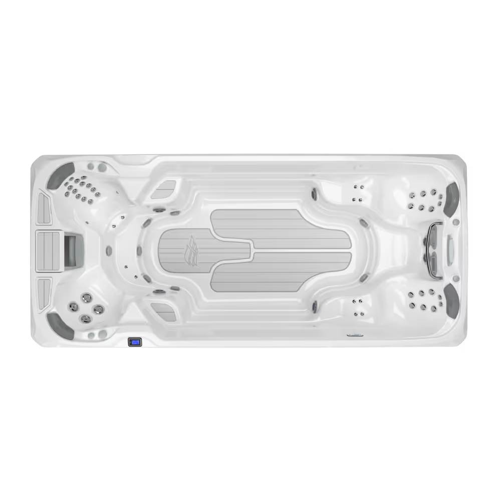 Rectangular swim spa with wide lane and jets